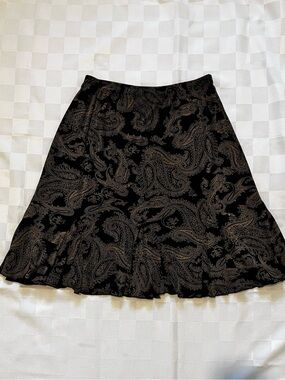 Briggs New York Black Flared Skirt with Brown Paisley Print, SP